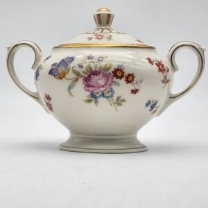 Lamberton Ivory China Linda Lee Sugar Bowl with Lid Floral Gold Trim‎ American